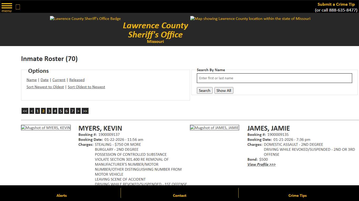Inmate Roster - Page 2 Current Inmates Booking Date Descending - Lawrence County Sheriff MO